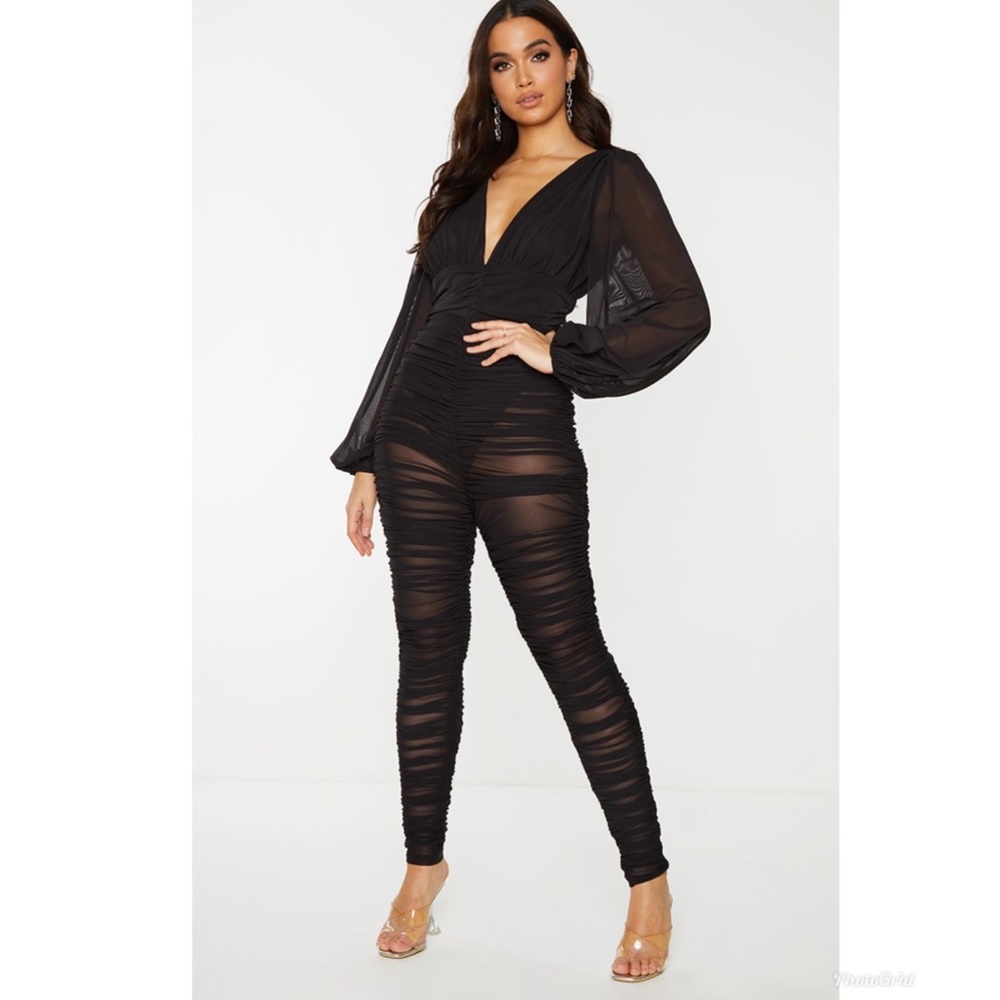 PLT Ruched Mesh Jumpsuit